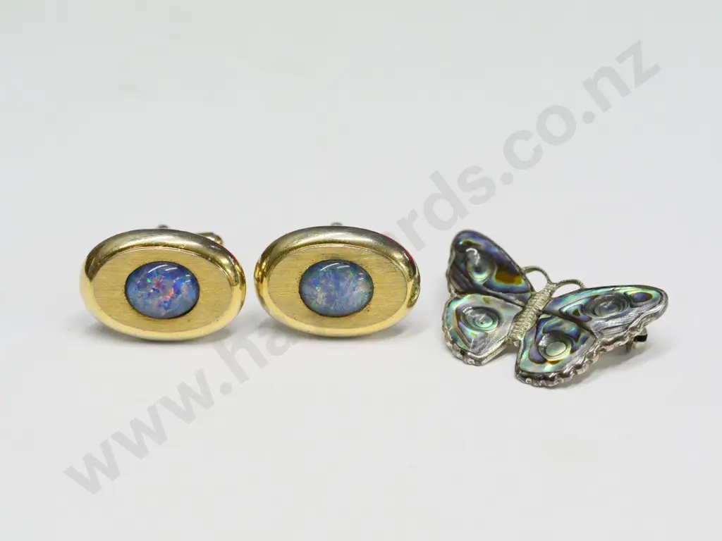 paua butterfly brooch & opal cufflinks Image 1++