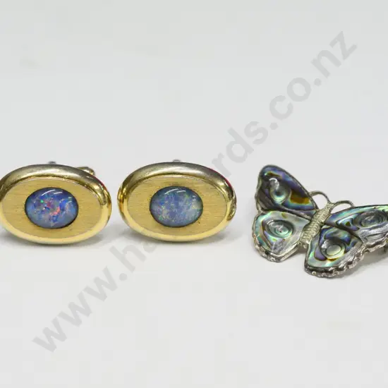 paua butterfly brooch & opal cufflinks