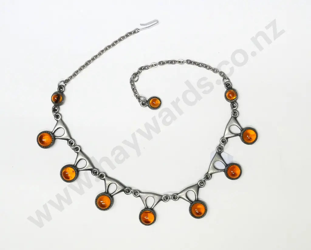amber beaded necklace stamped R Tennesmere Sweden Image 1++