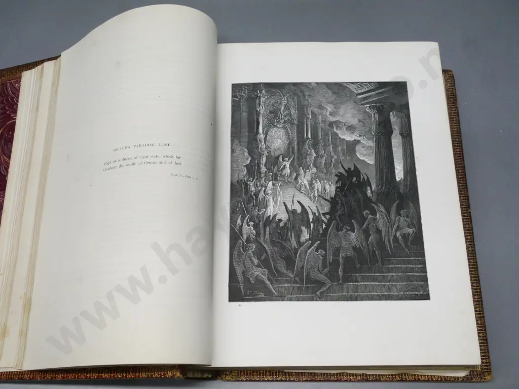 large leather bound 1870 Cassell Petter & Galpin book of 250 Gustave Dore engravings - foxing throughout 390x320x110 Image 1++