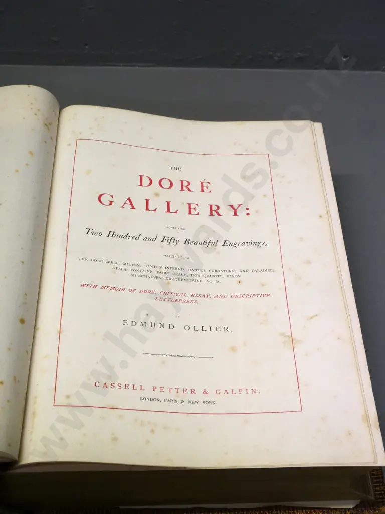 large leather bound 1870 Cassell Petter & Galpin book of 250 Gustave Dore engravings - foxing throughout 390x320x110 Image 1++