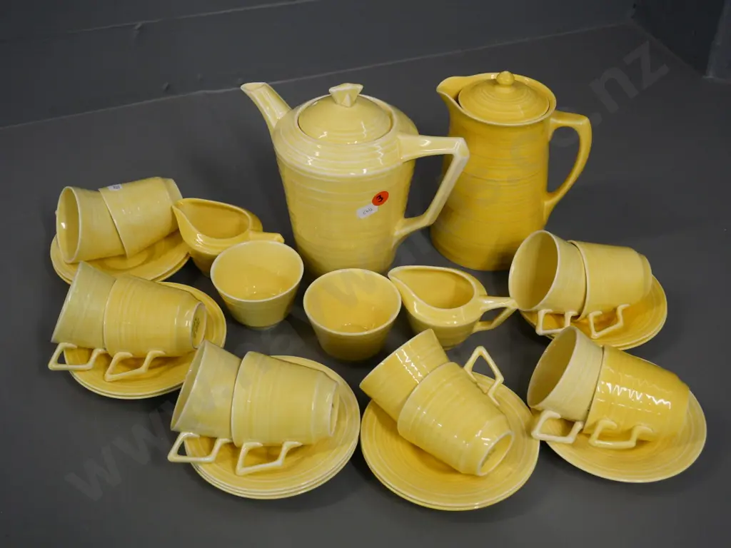 Crown Ducal yellow coffee set & hot water jug - 12 cups, one saucer missing Image 1++