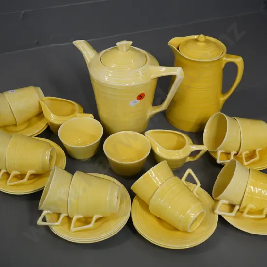 Crown Ducal yellow coffee set & hot water jug - 12 cups, one saucer missing