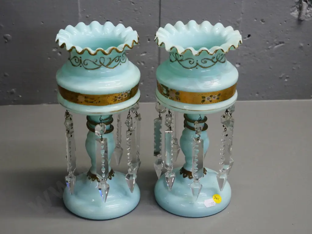 pair of vintage teal blue glass lustre vases H-260 D-120 Image 1++