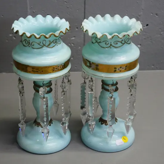 pair of vintage teal blue glass lustre vases H-260 D-120