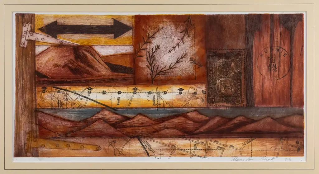 illegible signature '05- framed print  abstract H-180 W-380 Image 1++