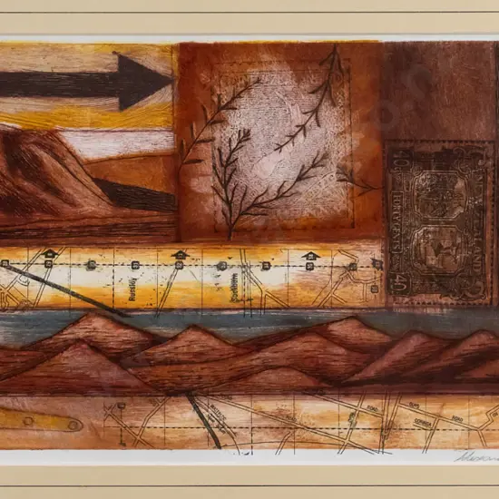 illegible signature '05- framed print  abstract H-180 W-380