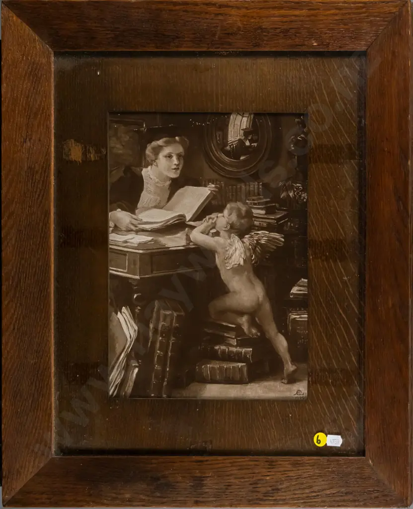 oak framed print - woman and cherub H-285 W-210 Image 1++