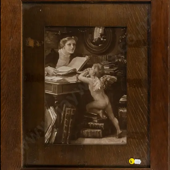 oak framed print - woman and cherub H-285 W-210