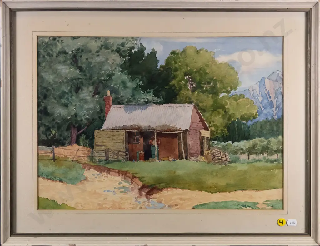 framed watercolour - country cottage (slight foxing, frame needs attention) H-310 W-430 Image 1++