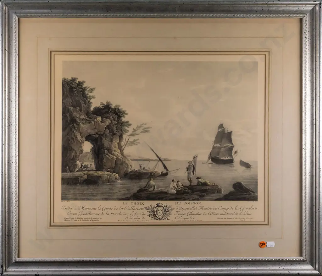framed French print - fishing scene H-330 W-410 Image 1++