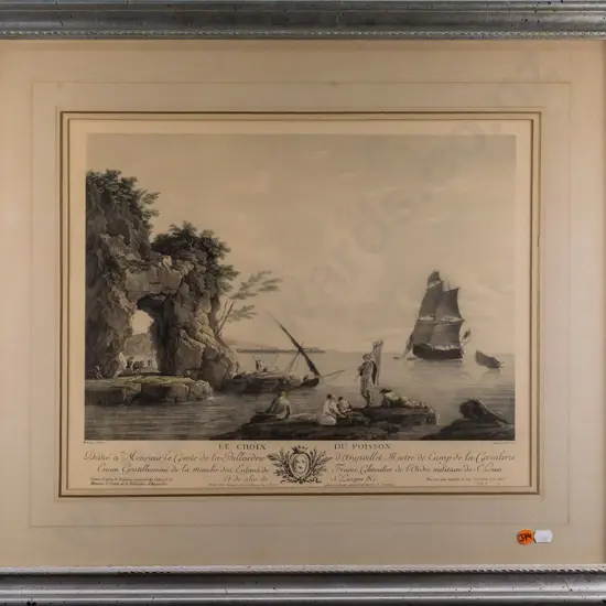 framed French print - fishing scene H-330 W-410