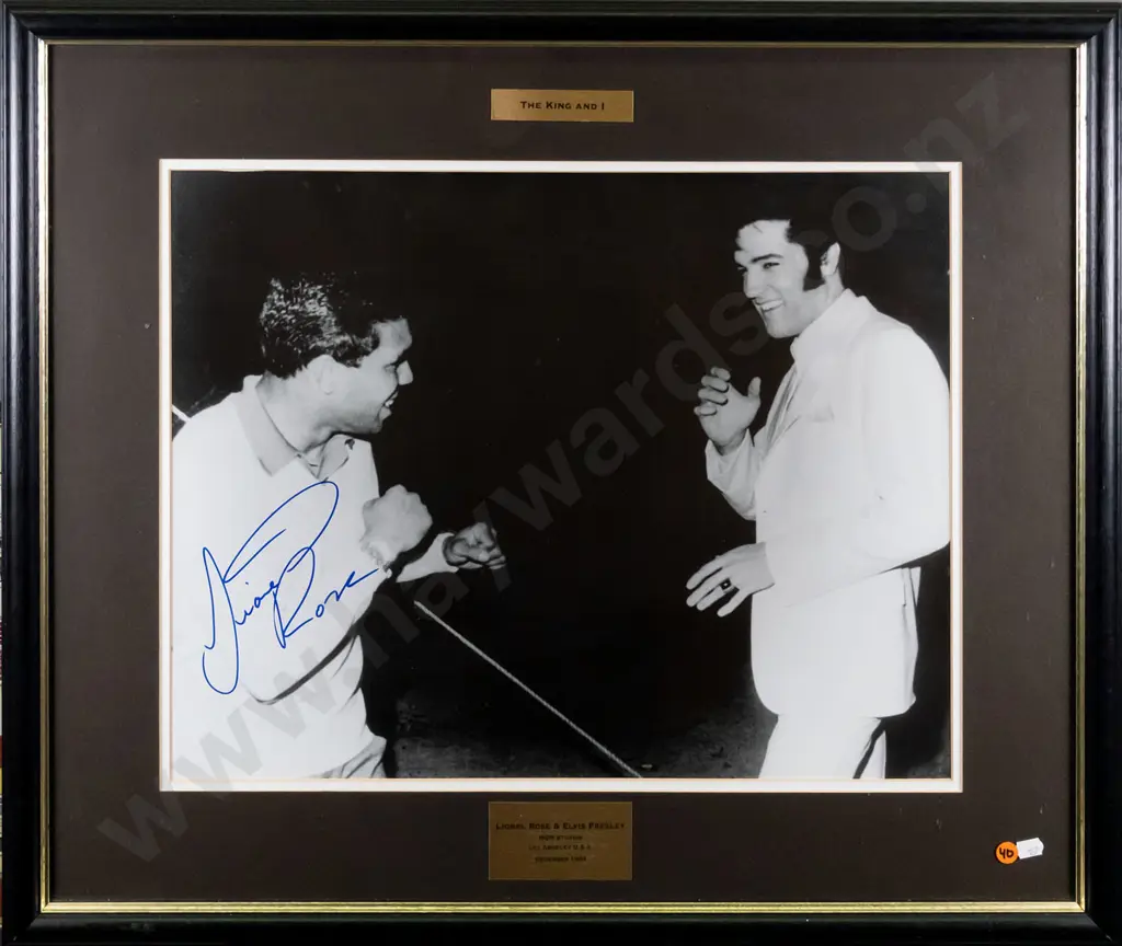 framed photograph - Elvis and Lionel Rose - signed by Lionel Rose H-390 W-490 Image 1++