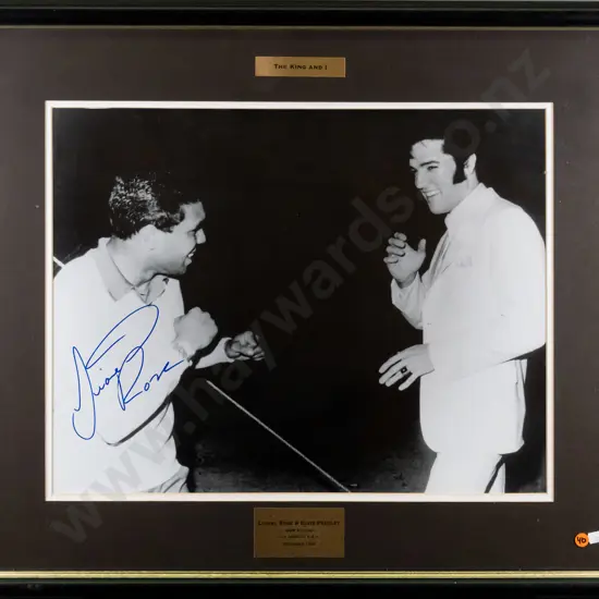 framed photograph - Elvis and Lionel Rose - signed by Lionel Rose H-390 W-490