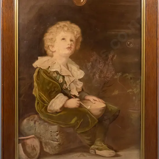 oak framed print "Bubbles" (slight age damage) H-700 W-