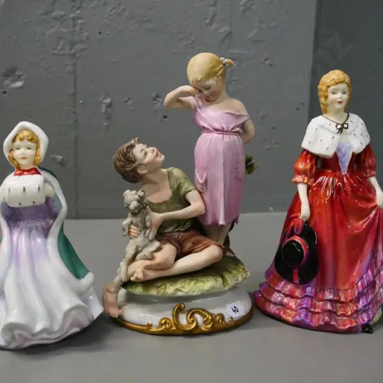 3 figurines - Paragon Lady Cynthia and Miss Susan - and an Italian bisque boy & girl H-190 W-110