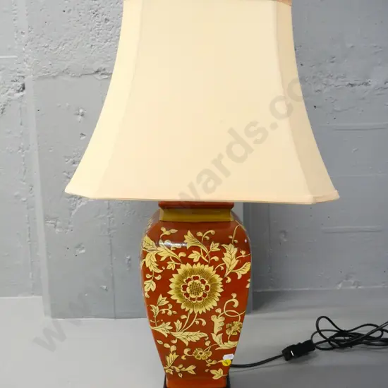 Chinese porcelain table lamp on wooden base, with square shade - H-630 Shade 350x350