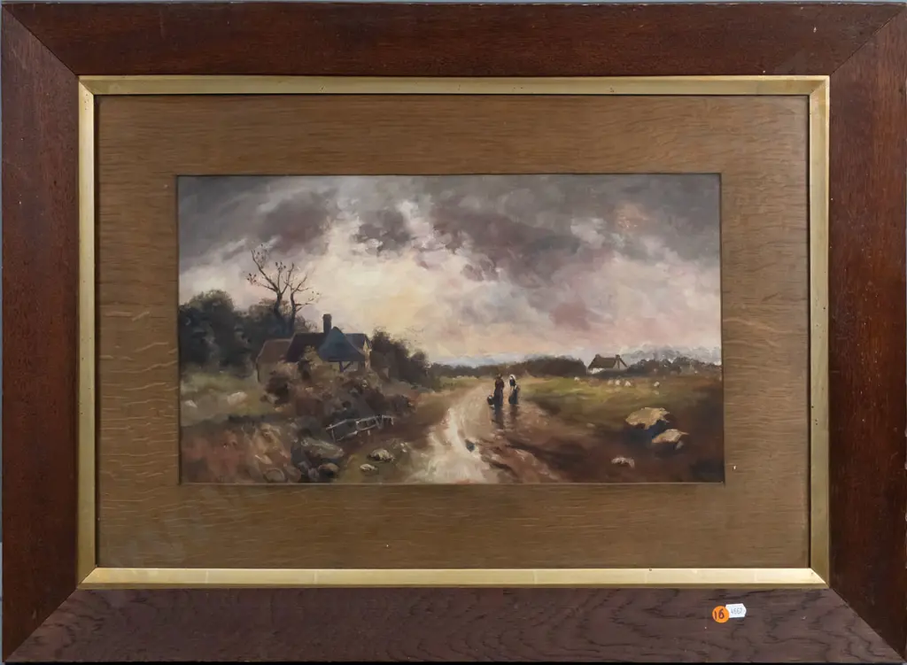 oak framed oil - women on country road H-260 WE-450 Image 1++