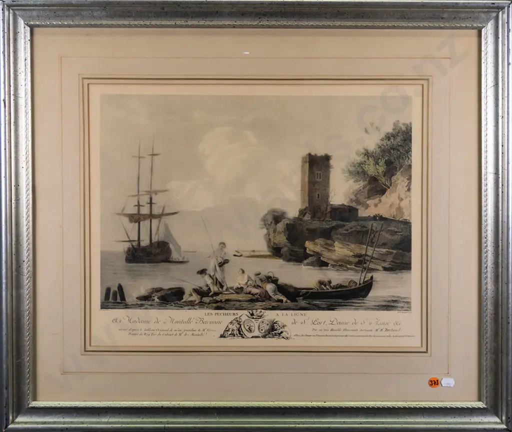 framed French print - fishing scene H-330 W-410 Image 1++