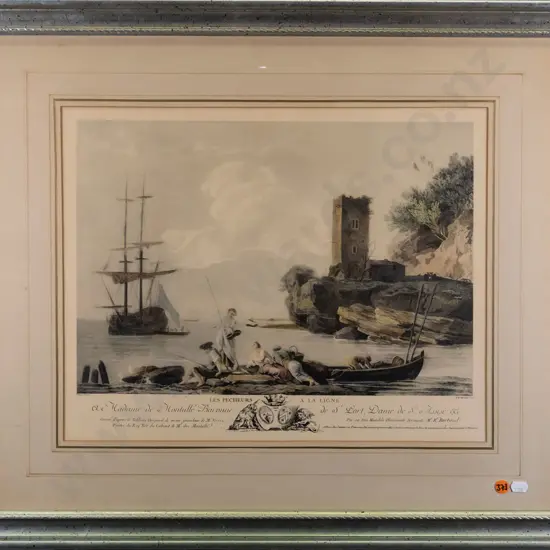 framed French print - fishing scene H-330 W-410