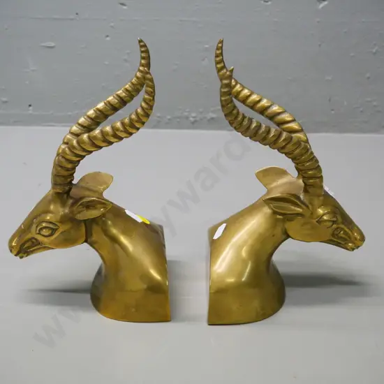 pair of cast brass gazelle head book-ends H-220 W-135