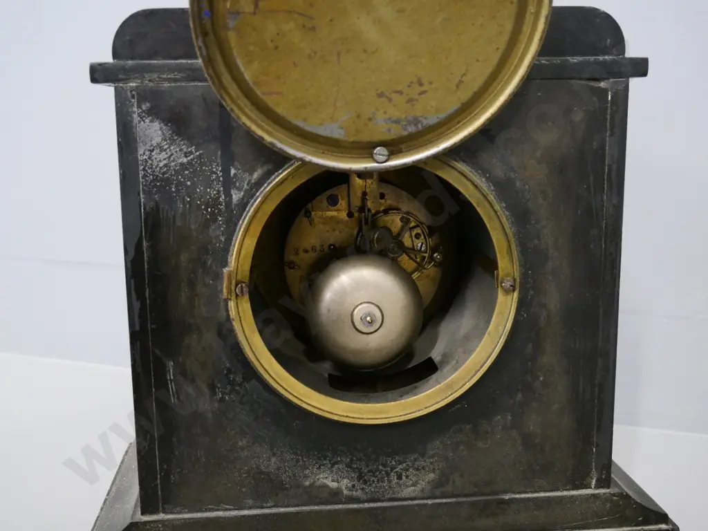 restorer's dark marble cased mantel clock with brass bezel, key H-330 W-280 D-140 Image 1++