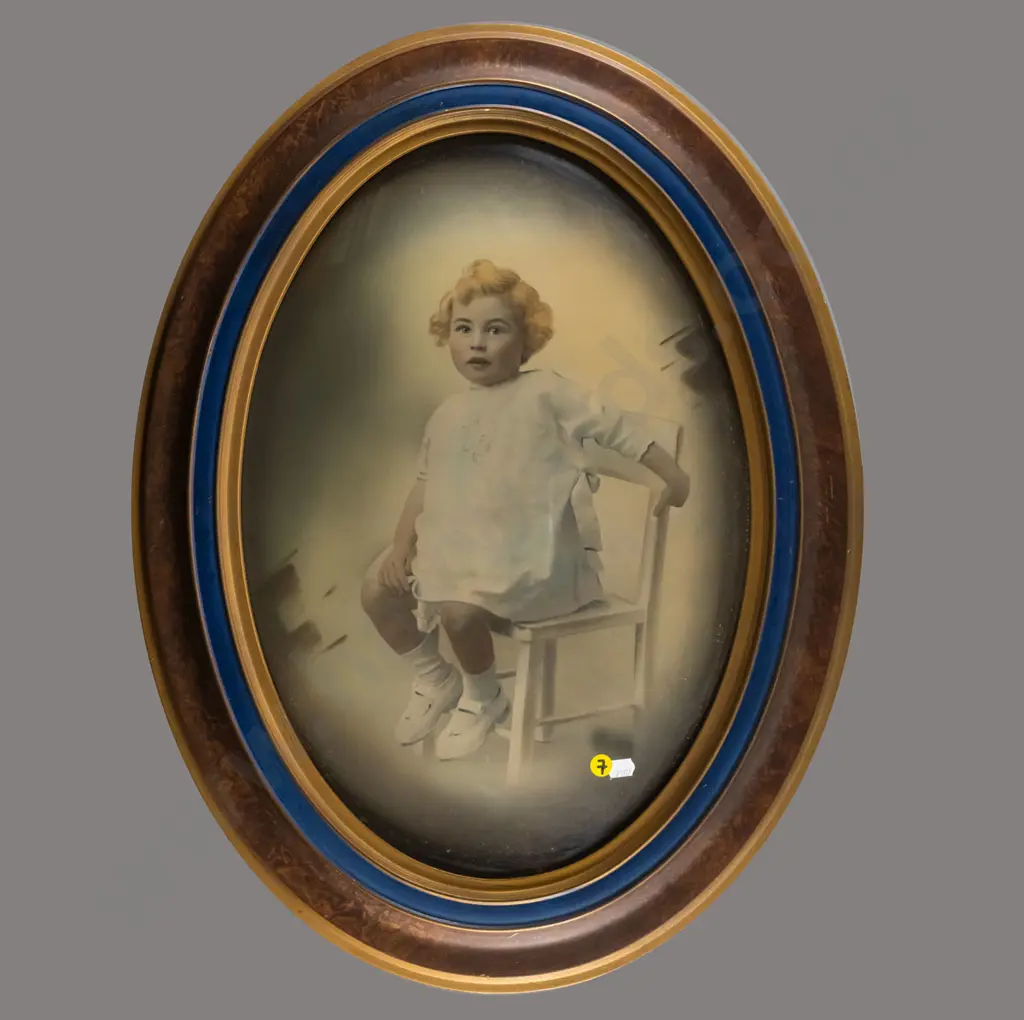 oval convex glass hand coloured photograph - portrait H-470 W-330 Image 1++