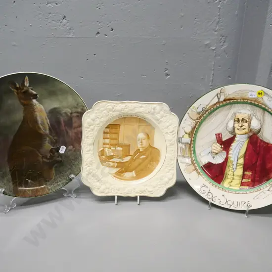 3 display plates - 2 Royal Doulton - Squire and kangaroo D-260, and a Ducal Winston Churchill