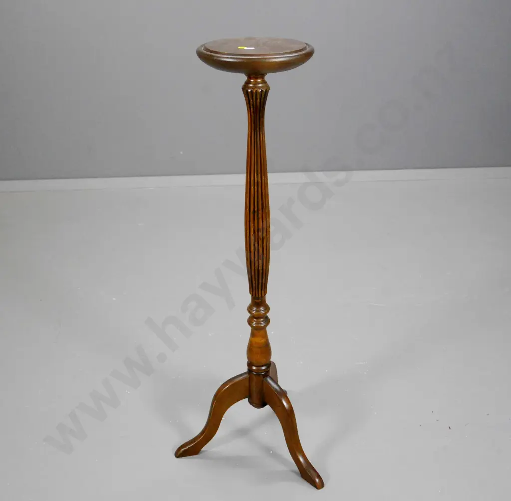 mahogany indoor plant stand with reeded stem & tripod base H-880 Diameter 200 W-340 at base Image 1++
