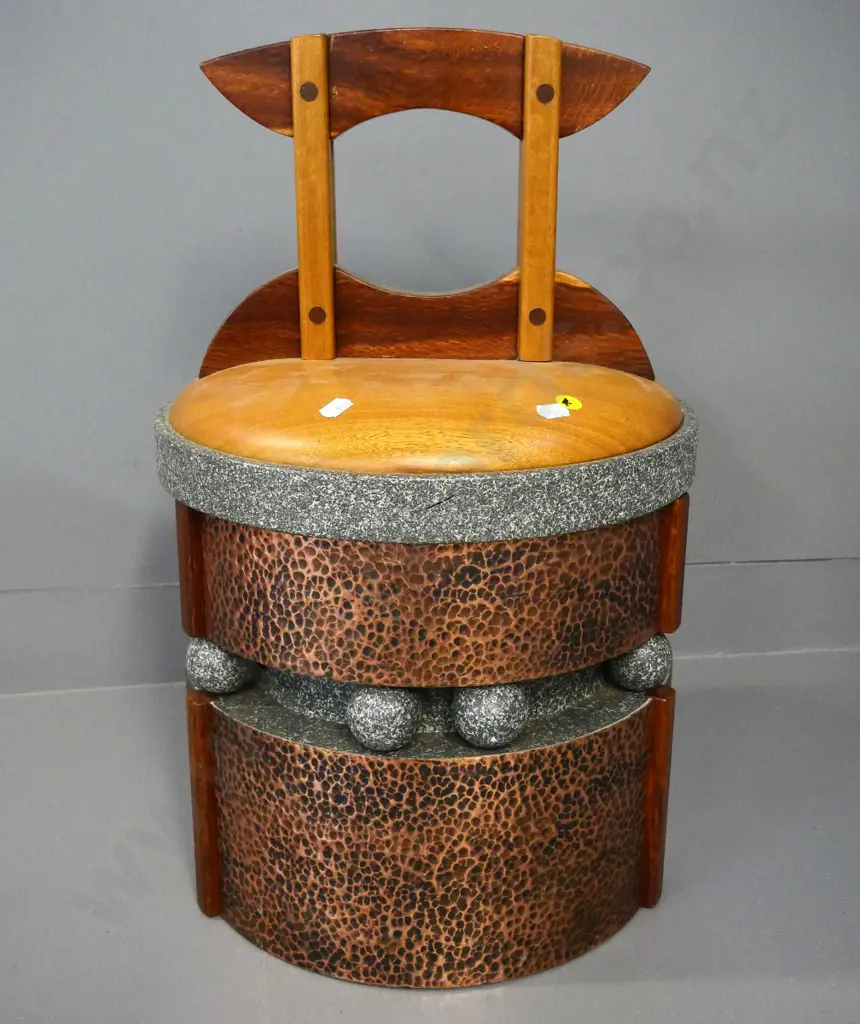 heavy large lidded timber, beaten copper and composite covering item - ice bucket? artwork? H-540 D-310 Image 1++