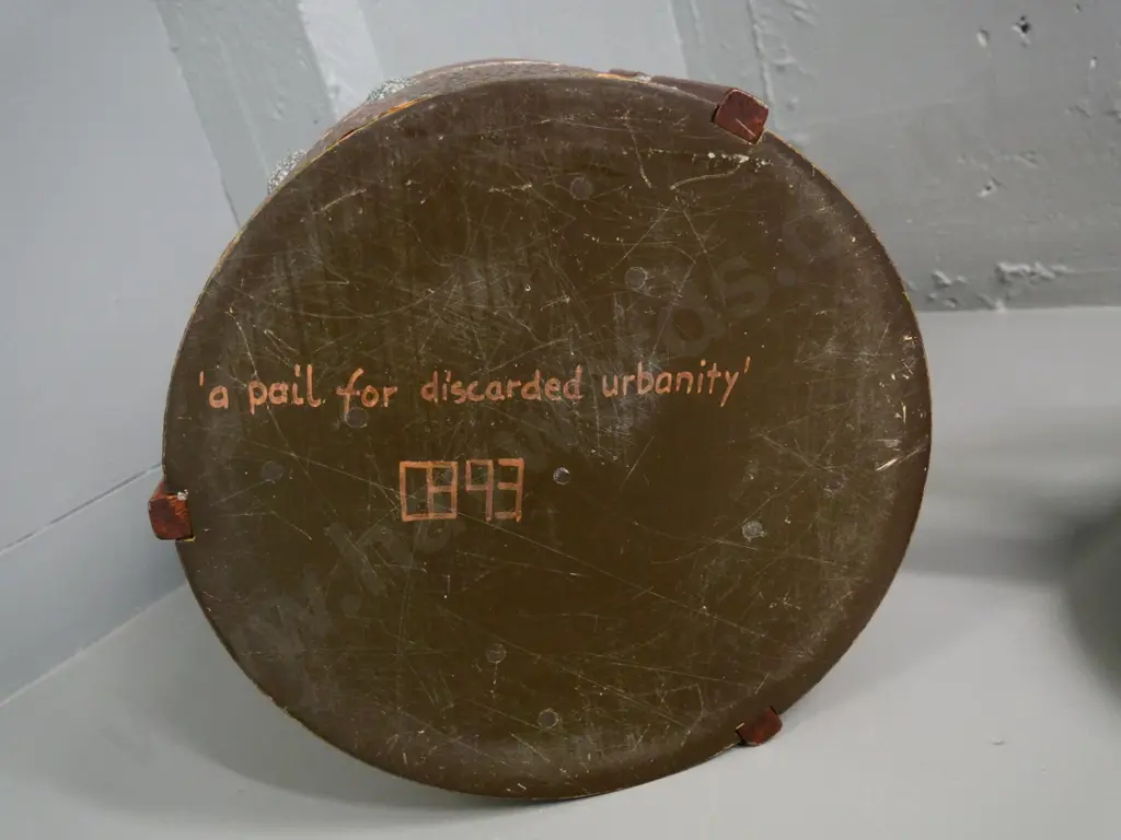 heavy large lidded timber, beaten copper and composite covering item - ice bucket? artwork? H-540 D-310 Image 1++