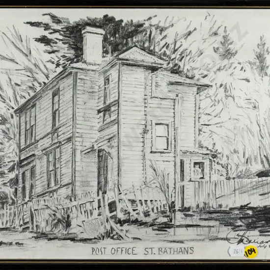 framed pencil "Post Office St Bathans" H-270 W-350