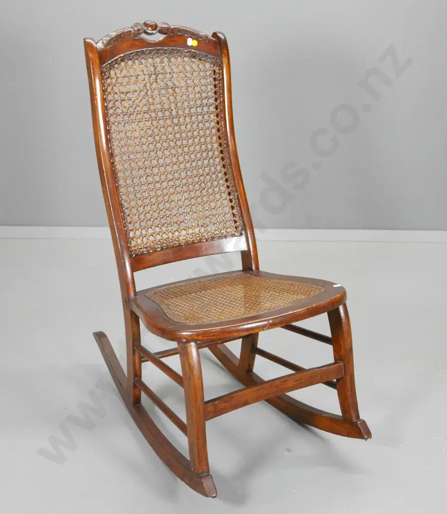vintage rocking chair with carved back rail, bergere cane seat and back H-930 W-470 D-730 Image 1++