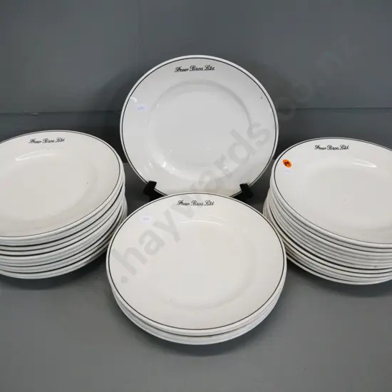 30 Crown Lynn plates with Frew Bros. Ltd. logo