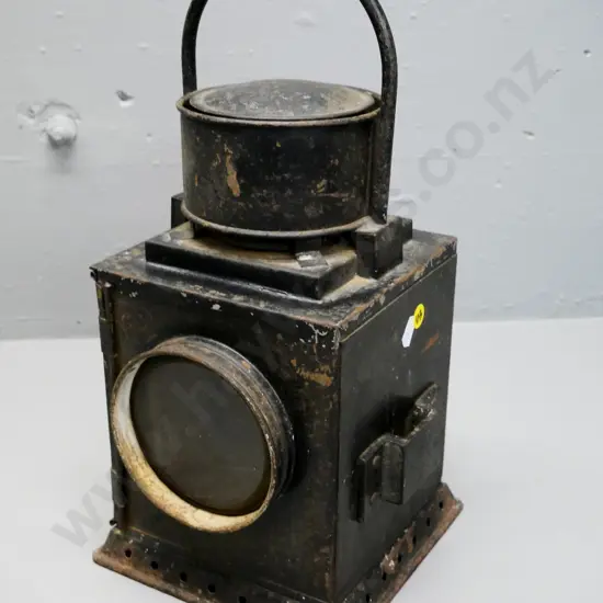 NZR guards van  lantern with 1 clear & 1 red glass lens - 180 x 180 x H-370 including handle - chips to finish