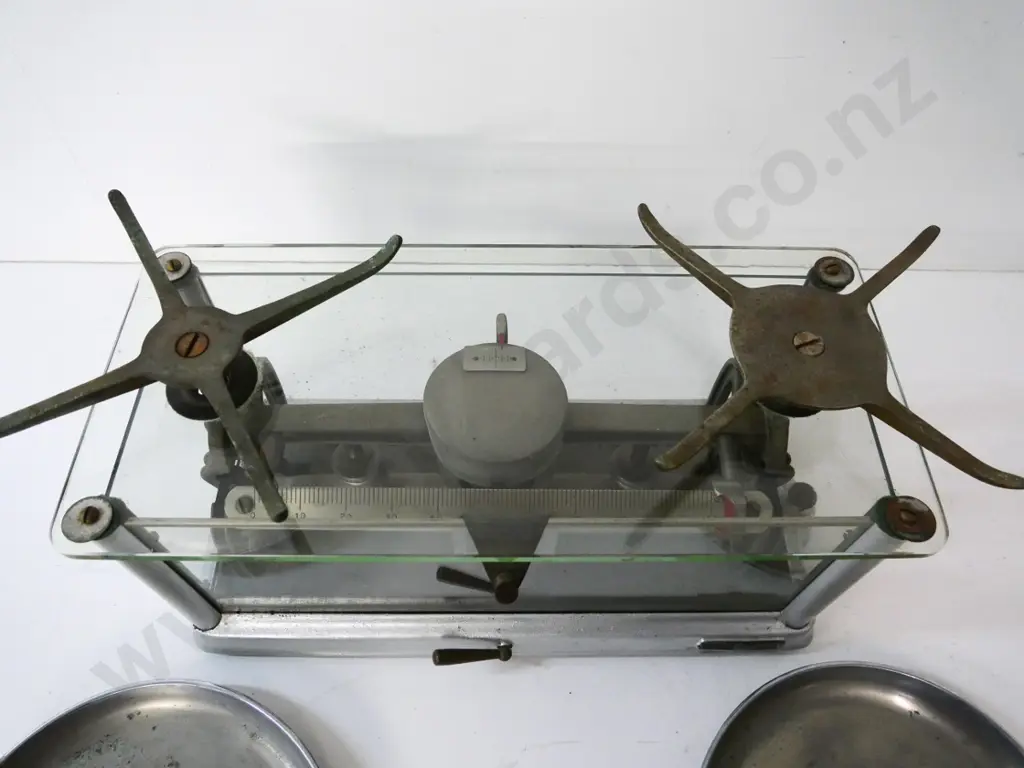 heavy metal glass-encased balance scales - marked 'Torsion Balance' H-240 W-410 D-200 Image 1++