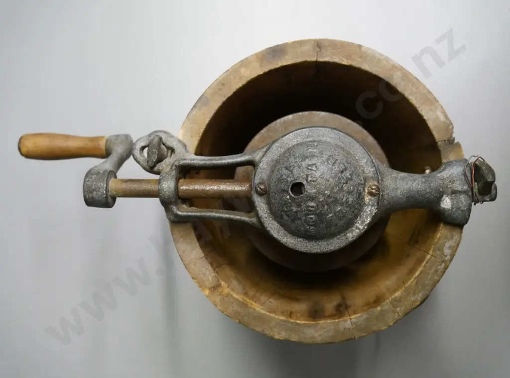 vintage small wood & metal hand-crank ice cream maker - top stamped White Mountain Freezer H-260 Image 1++