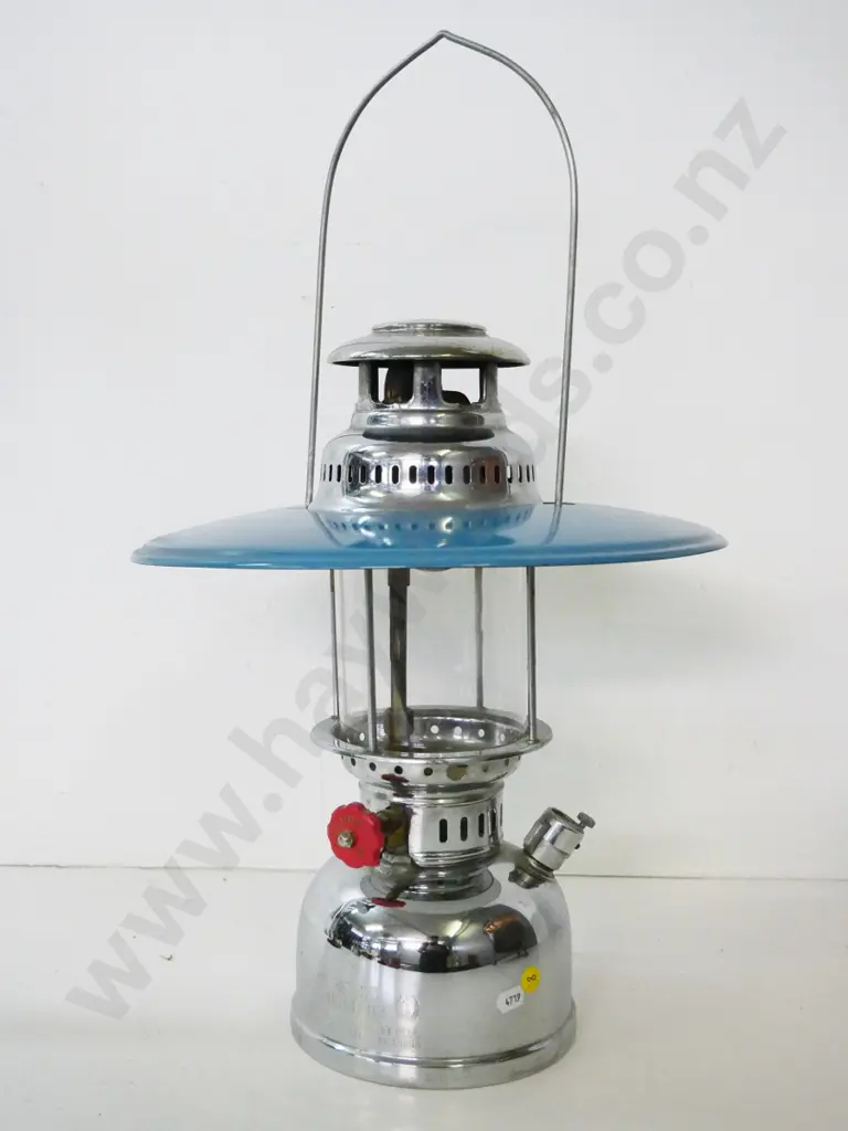 Anchor white spirit lantern with loose teal blue shade - made in China. Some pitting. H-420 D-330 Image 1++