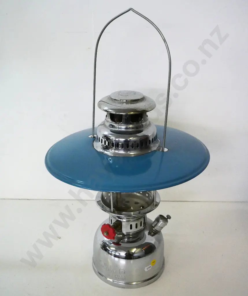 Anchor white spirit lantern with loose teal blue shade - made in China. Some pitting. H-420 D-330 Image 1++