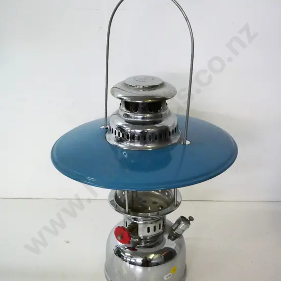 Anchor white spirit lantern with loose teal blue shade - made in China. Some pitting. H-420 D-330