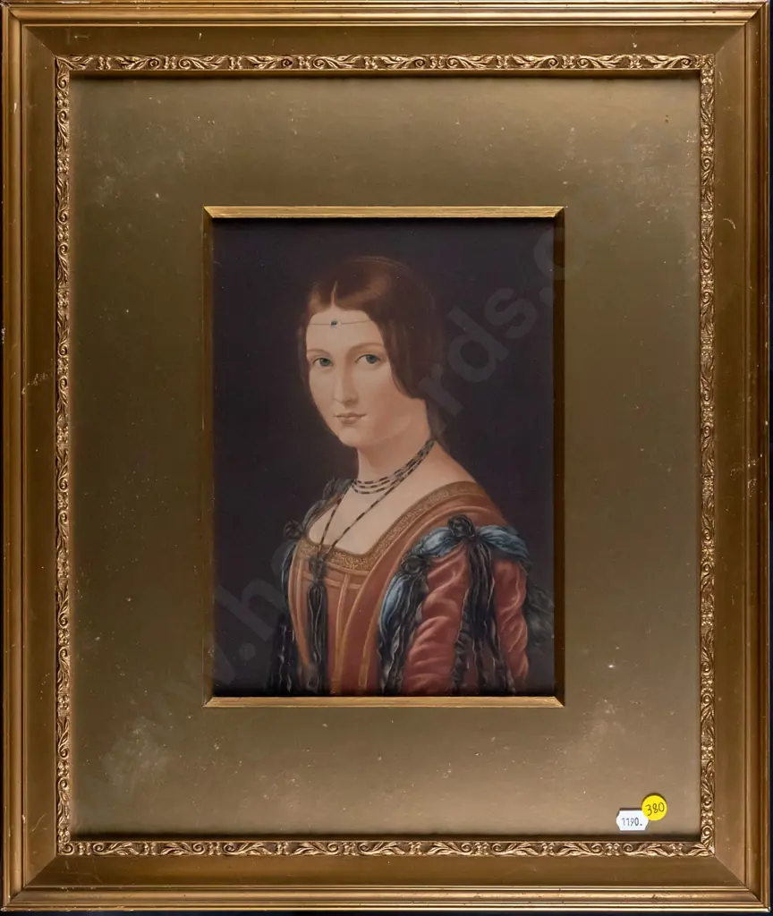 gilt-framed chromolithograph print - portrait of a lady. Some dirt under glass, chips to finish. H-270 W-195 Image 1++
