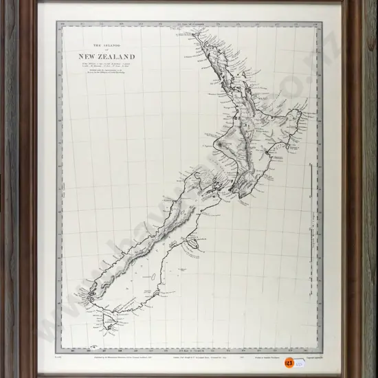 framed print - map of New Zealand H-480 W-380