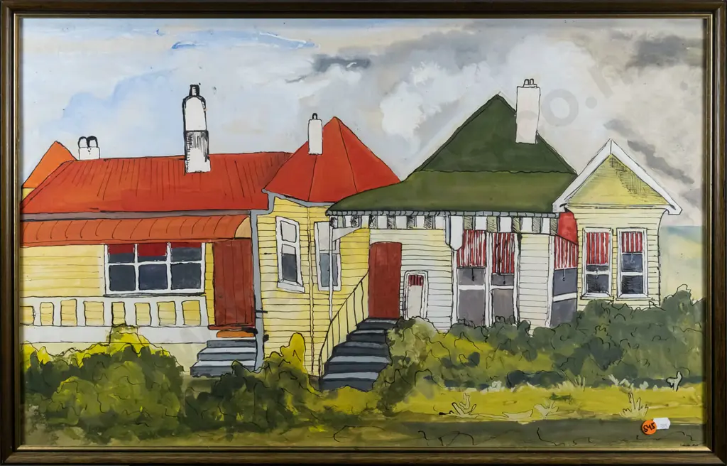 framed watercolour - houses H-430 W-680 Image 1++