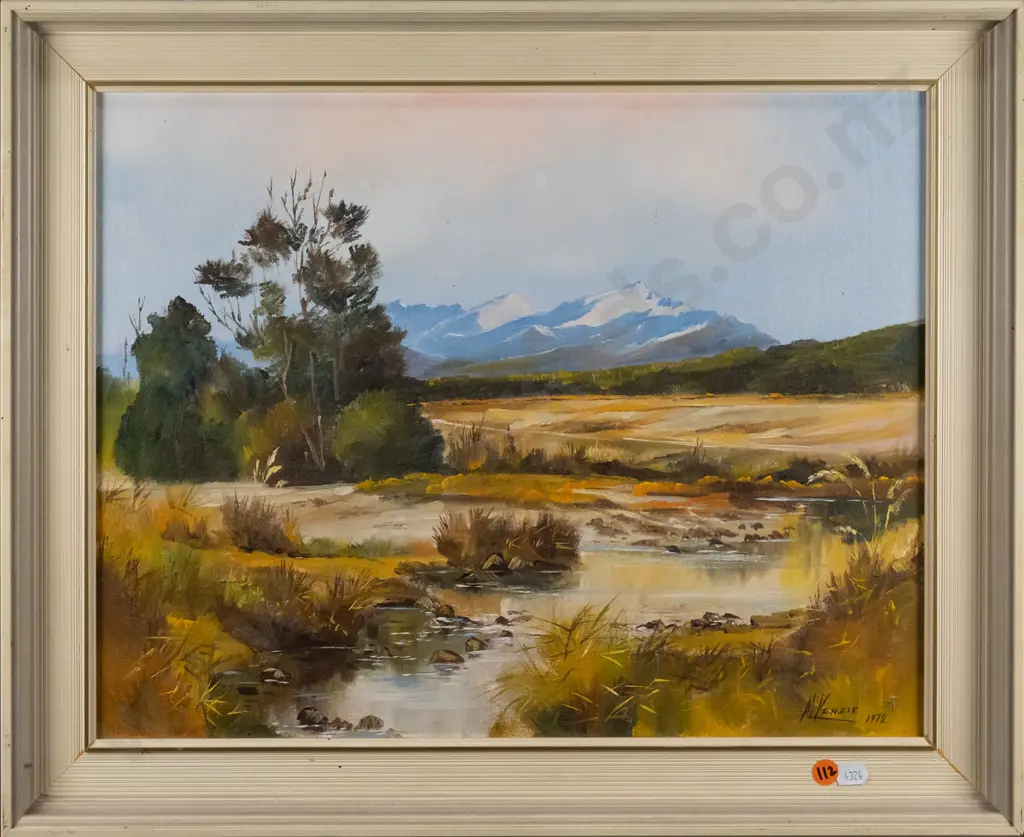 Charles McKenzie 1972 - framed oil "Small Creek Te Anau Area" H-340 W-440 Image 1++
