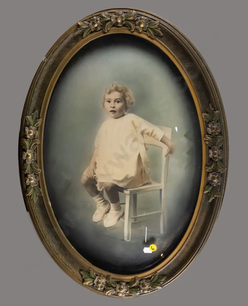 oval convex glass hand coloured photograph - portrait H-470 W-330 Image 1++