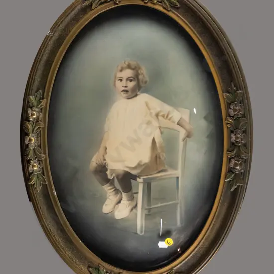 oval convex glass hand coloured photograph - portrait H-470 W-330