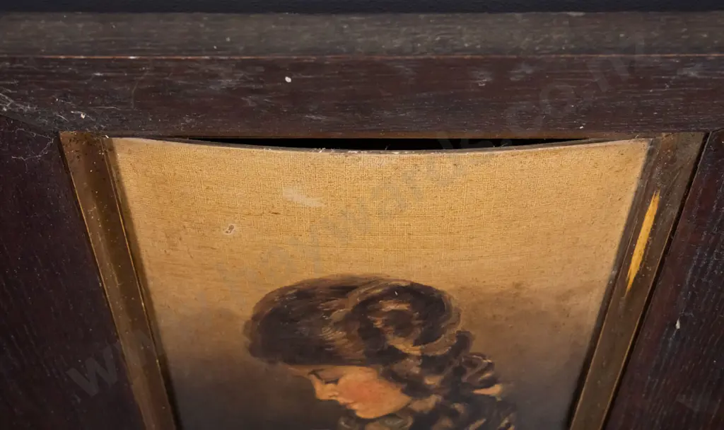 oak framed oil on board - woman with dog H-500 W-240 Image 1++