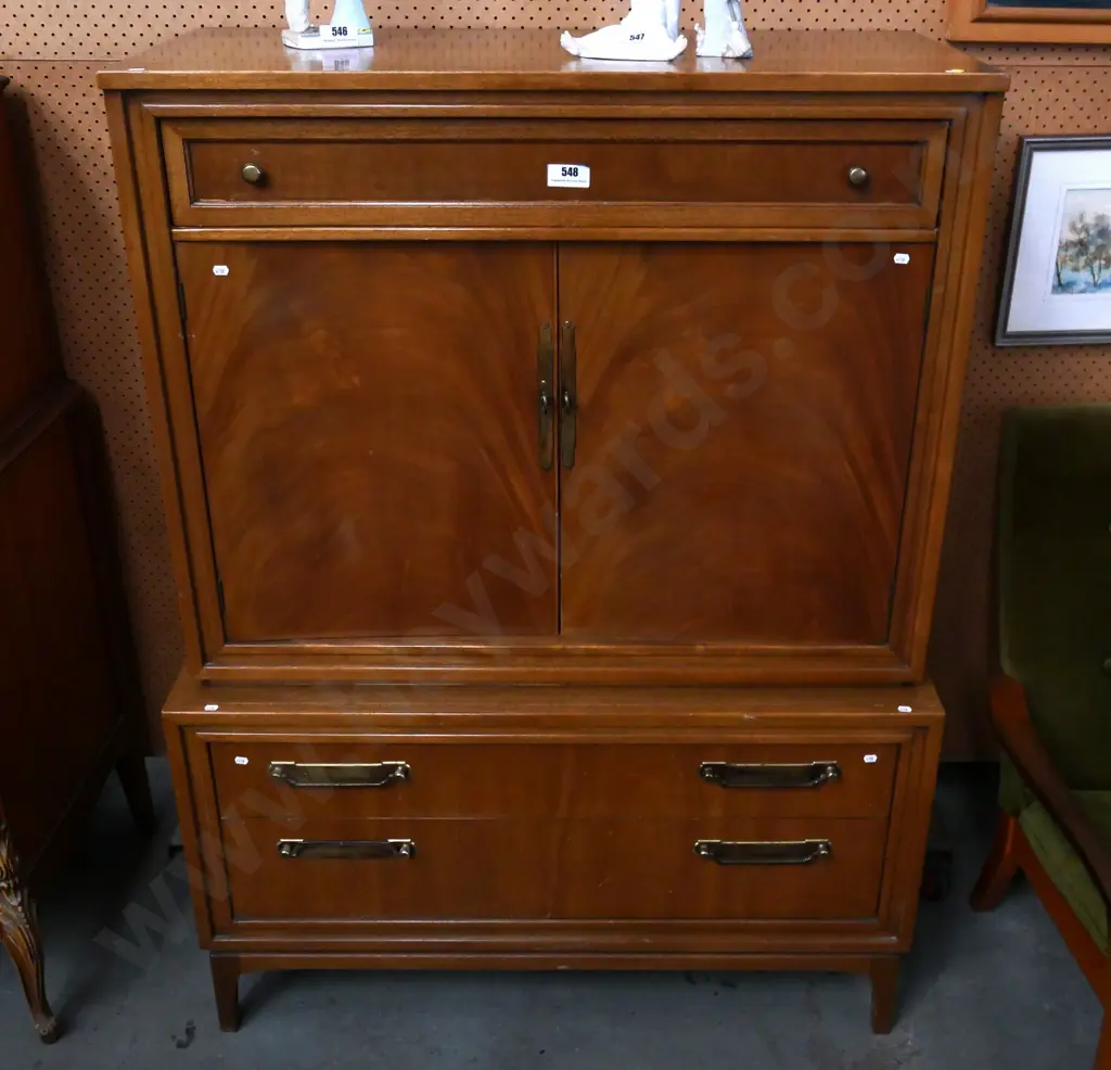 mid-century Red Lion mahogany manrobe with 6 drawers (3 internal) brass handles, polish wear on top H1430 W1060 D510 Image 1++