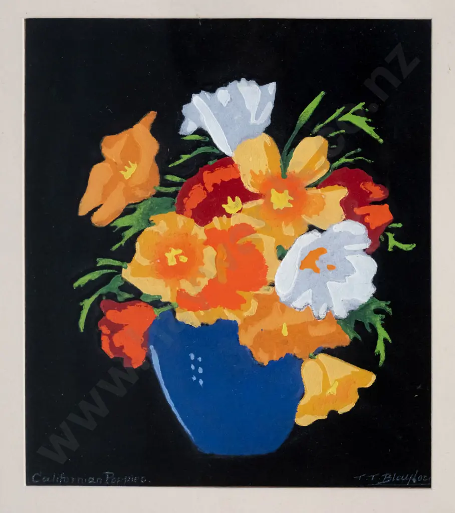 T.T. Blaylock - framed signed oil-colour proof - "Californian Poppies" (Limited Edition label on back) H-200 W-175 Image 1++