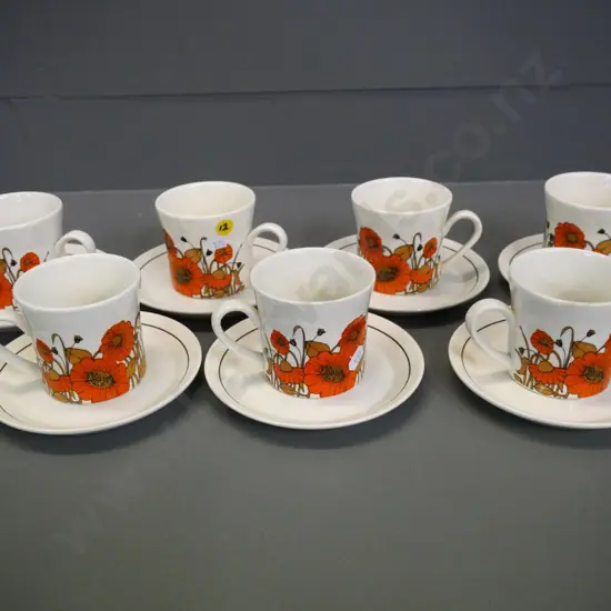 7 retro Crown Lynn Sorrento cups and saucers